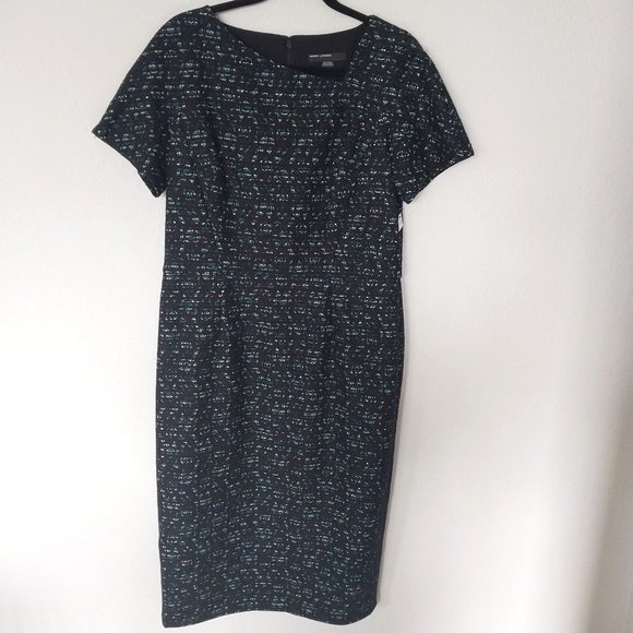 Maggy London Short Sleeve Black and Blue Lace Overlay Sheath Dress NWT - Picture 1 of 12